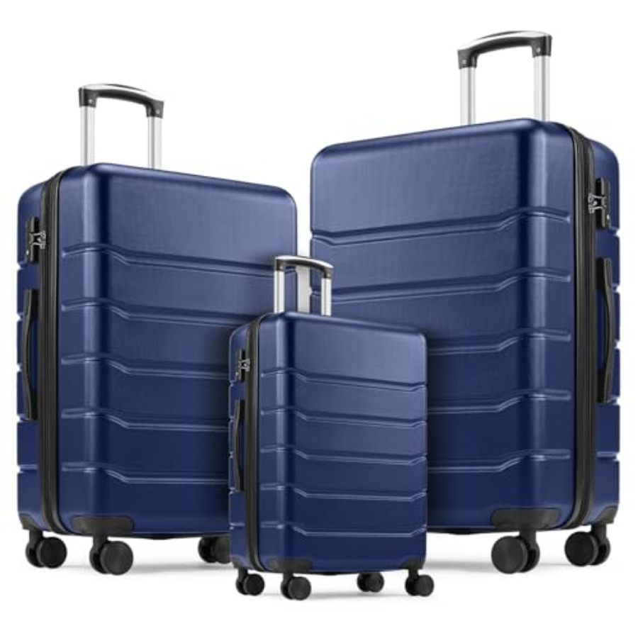Expandable Hard Shell Luggage Set - 旅行用3ピース荷物セット：ハードシェル拡張可能な軽量ローリングスーツケース（スピナーホイールとTSAロック付き）