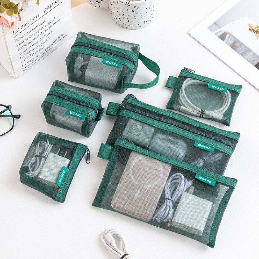 Cosmetic Bags - 丈夫なナイロン製、透明な収納バッグ。正方形で軽量、メッシュ素材で通気性に優れ、化粧品や小物を収納するのに最適。家庭用。