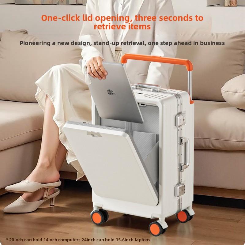 Spinner Wheel Rolling Suitcase 20 Inch - 20/24/26インチ アルミフレーム フロントオープン ラップトップ収納 ワイドハンドル付き キャリーオンスーツケース