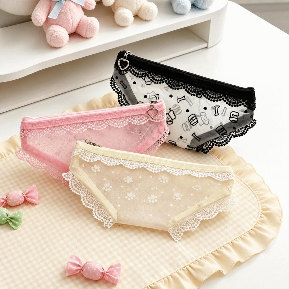 かわいいレースメッシュの収納ポーチ。三角形の形をした化粧品入 - Cosmetic Bags のレビューと価格