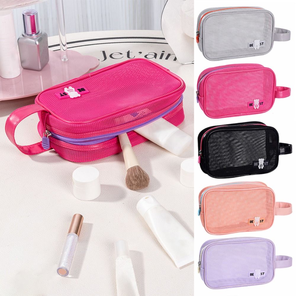 丈夫なメッシュ素材の化粧ポーチ。持ち手付きで大容量。持ち運び - Cosmetic Bags のレビューと価格