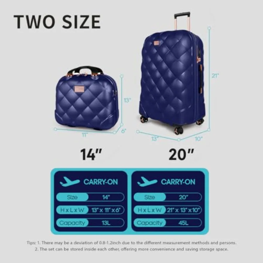 旅行用の2点セット、14インチ/20インチのキャリーオンバッ - Expandable Hard Shell Luggage Set のレビューと価格
