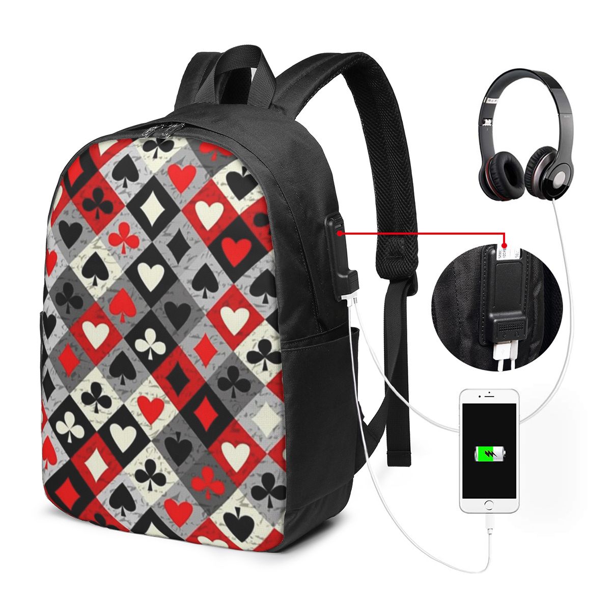 トランプポーカープリントバックパック旅行ノートブックバッグコ - Backpacks のレビューと価格