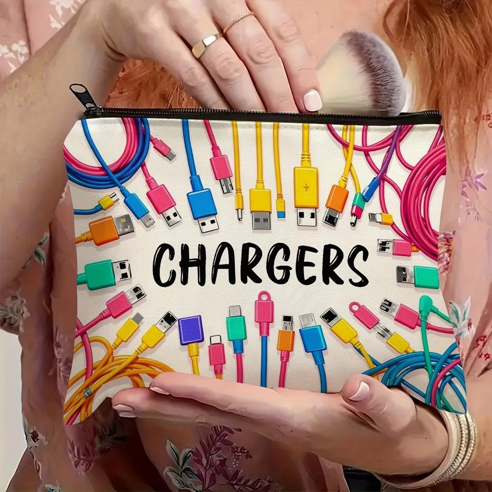 新しいキャンバス製充電器収納ポーチ。ジッパー付きで、プリント - Cosmetic Bags のレビューと価格