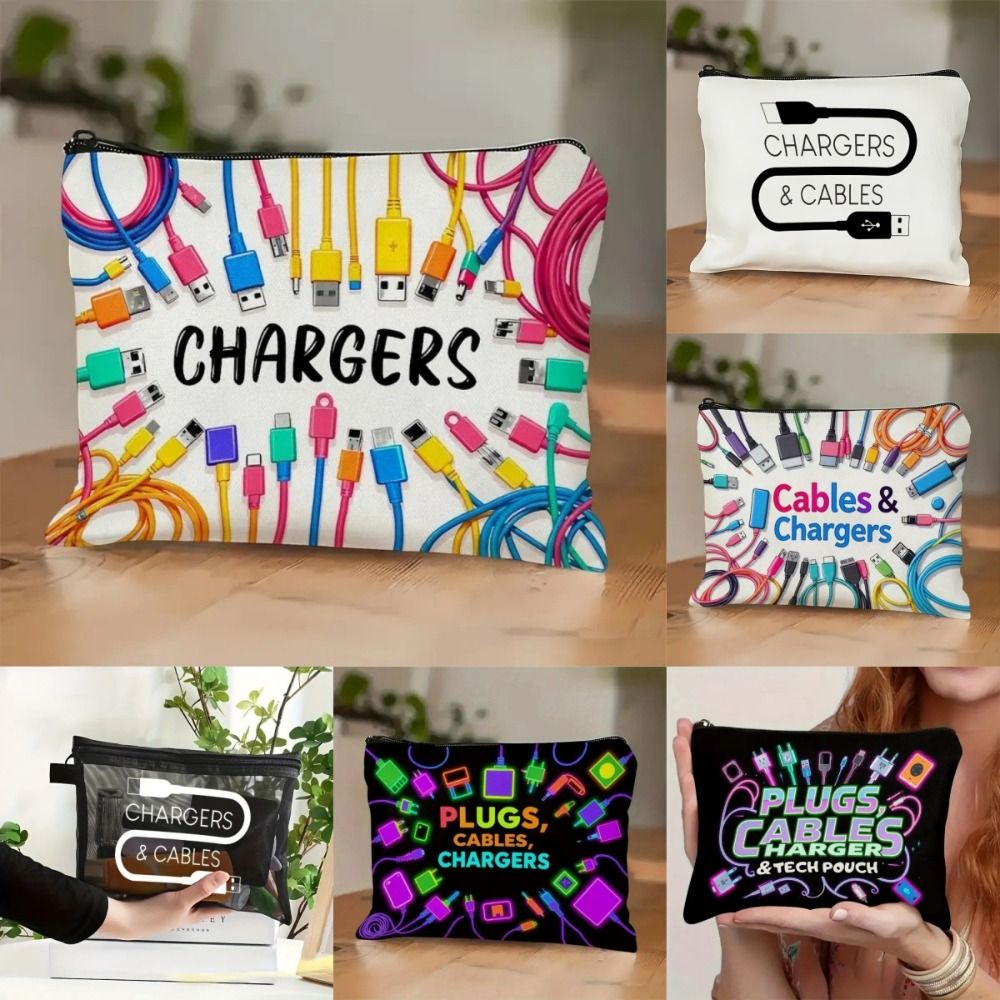 新しいキャンバス製充電器収納ポーチ。ジッパー付きで、プリント - Cosmetic Bags のレビューと価格